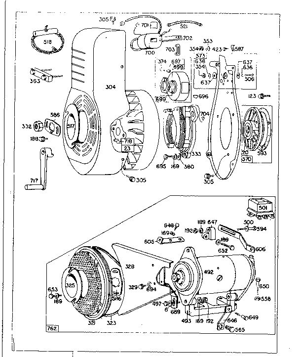 Electric Starter And Flywheel Assembly Diagram and Parts List for 191400-191477 0010 - 0040 Briggs and Stratton Engine